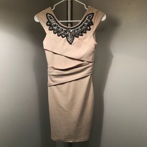 Lipsy London Embellished Nude Bodycon Dress